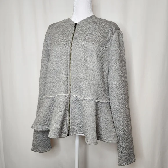 Torrid Peplum Grey Fleece Full Zipper Longsleeve Women's Size 2 (2x-20) - Picture 1 of 12